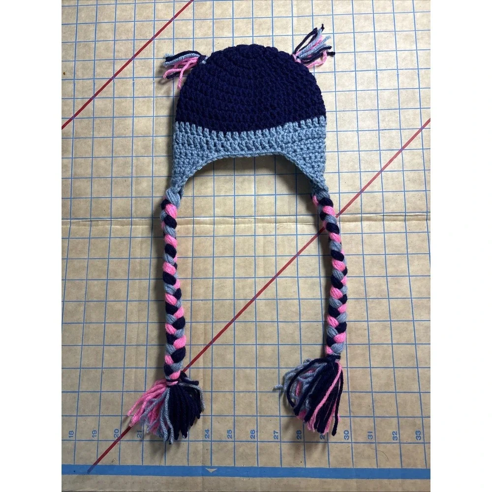 Kids Handmade Pink And‎ Blue Crocheted Hat With Face